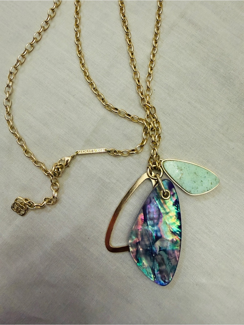 Kendra Scott Gold Necklace with Abalone Multicolor and Mint Charms - Picture 1 of 2